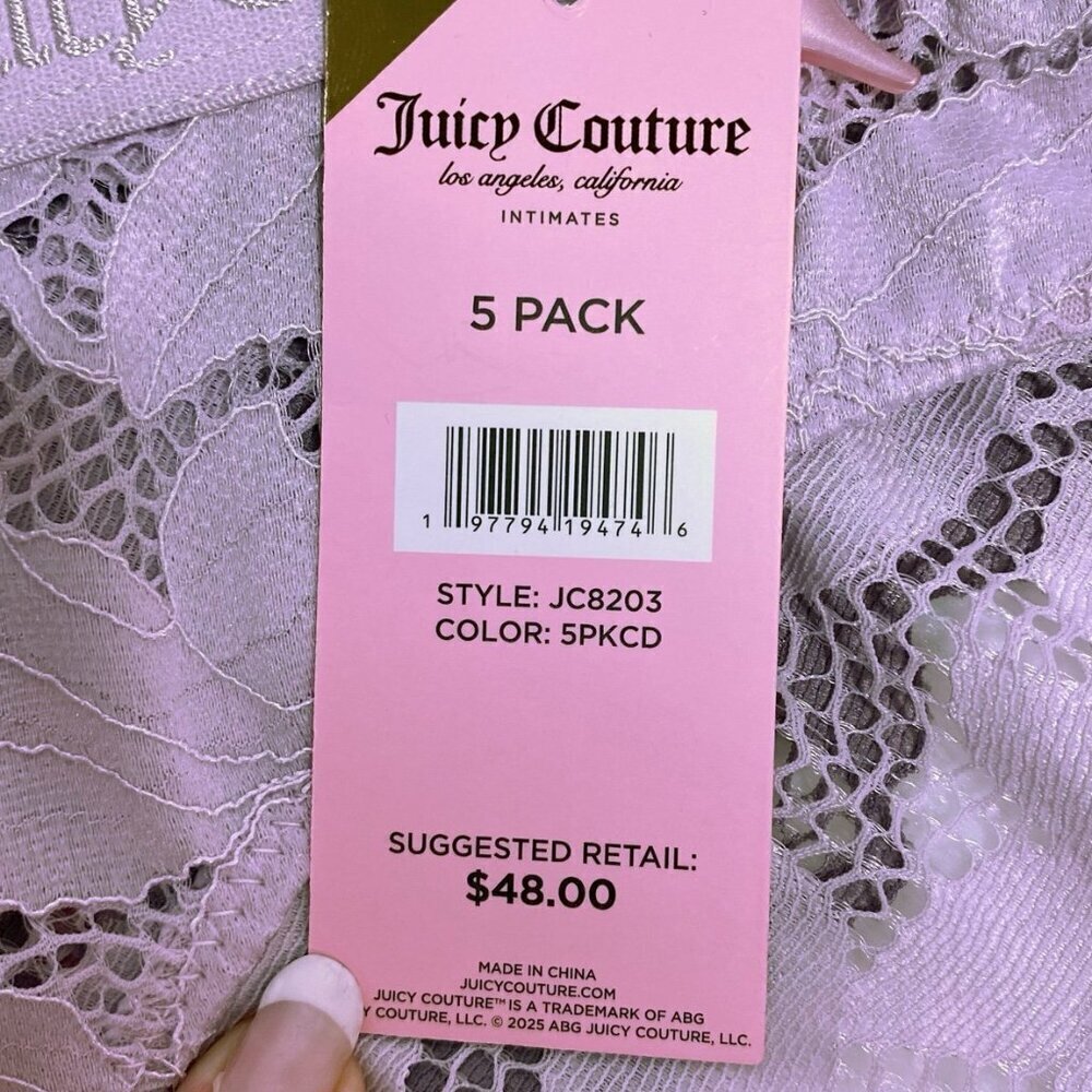 Juicy Couture Cheeky Purple White Pink Black 5 Piece Lace Panty Set NWT - Picture 8 of 9